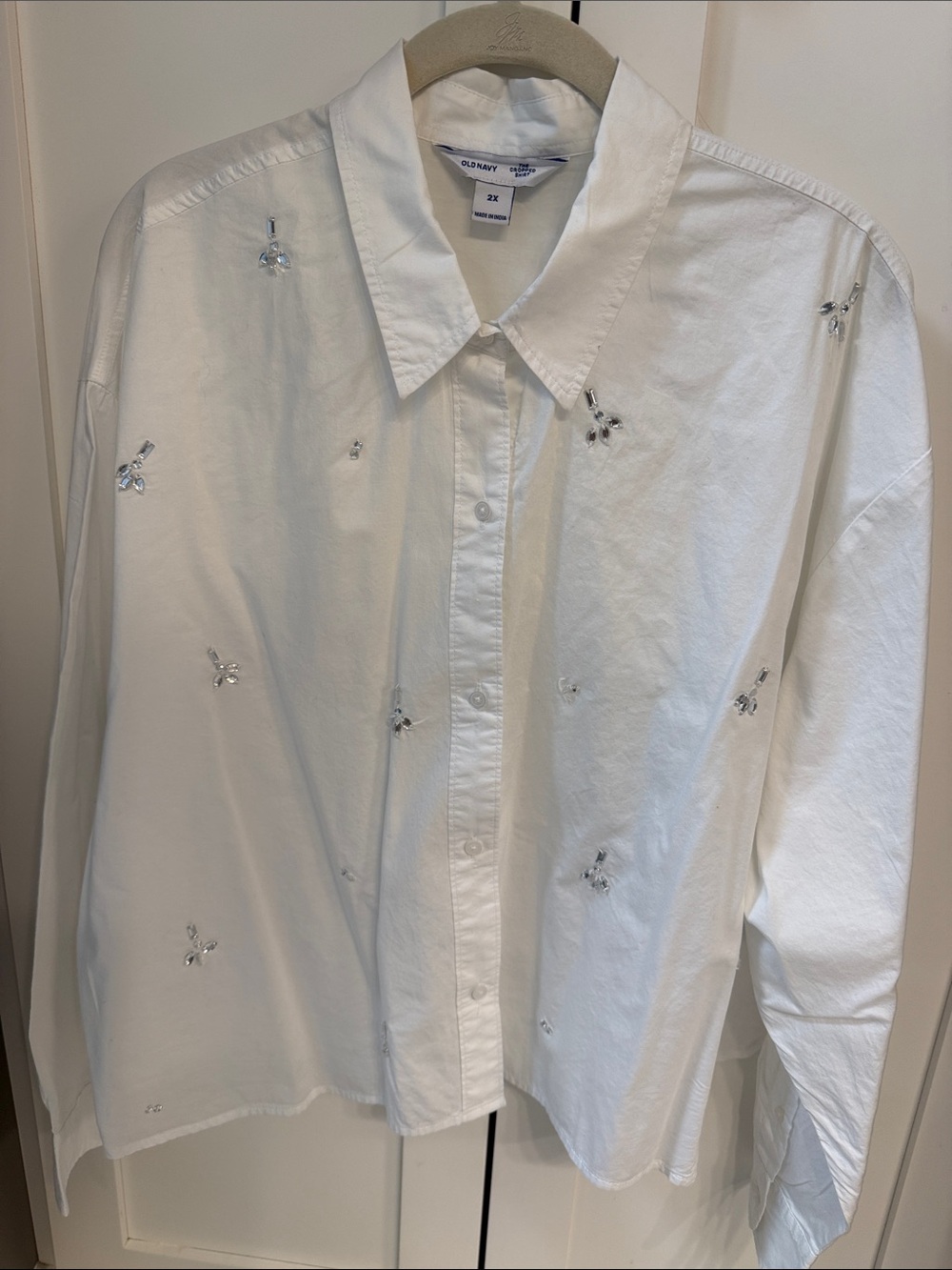 Old Navy White Button-Up Shirt with Silver Bead Embellishment